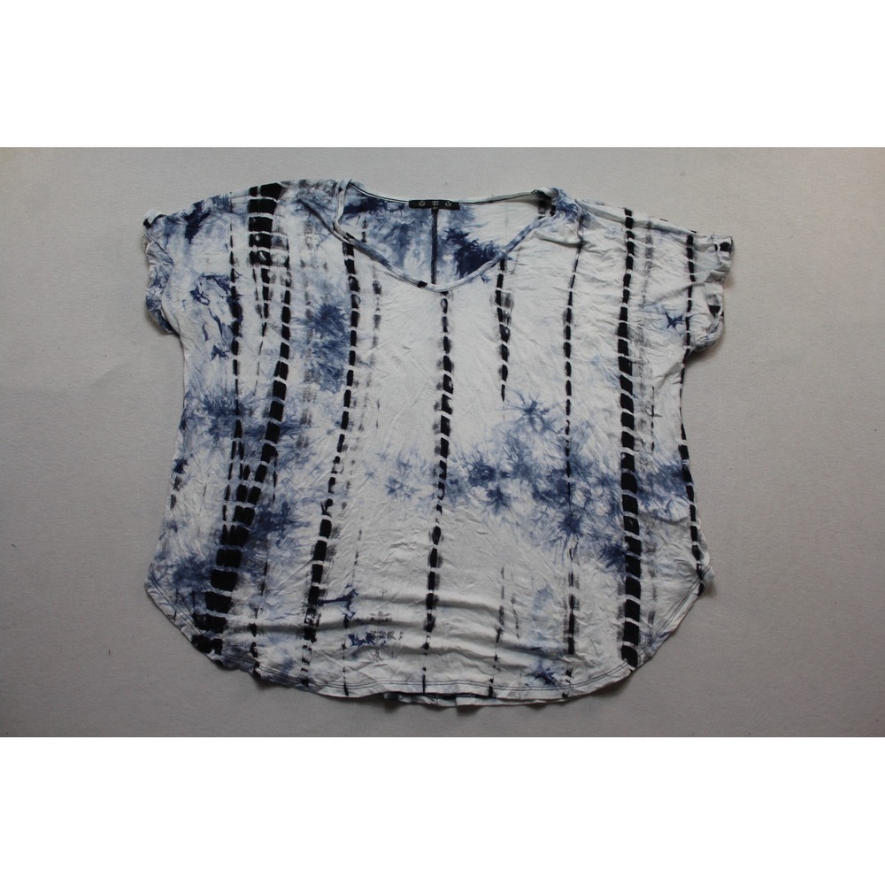 Coin 1804 Top Womens 2X Double Extra Large Blue Tie Dye Excellent V-Neck Blouse
